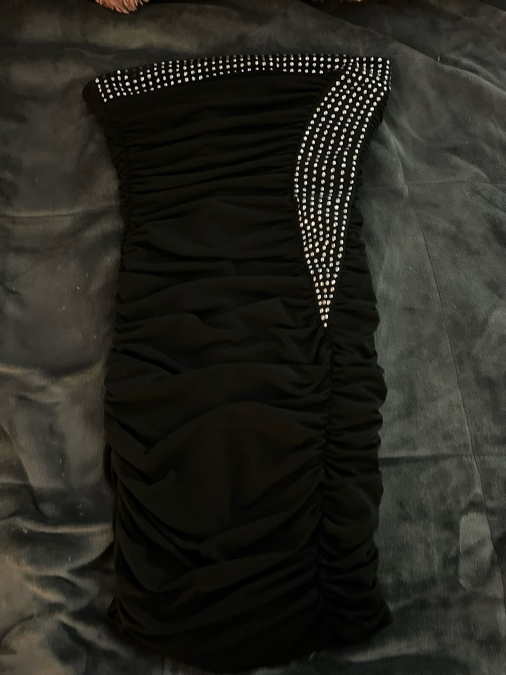 Ruby Rox Black One-Shoulder Ruched Dress with Crystal Trim
